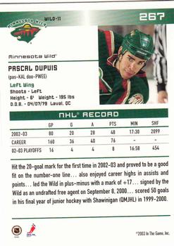 2003-04 In The Game Action #267 Pascal Dupuis Back