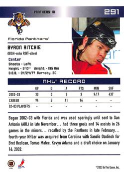 2003-04 In The Game Action #291 Byron Ritchie Back