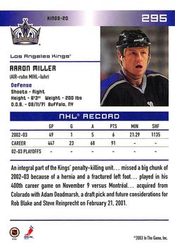 2003-04 In The Game Action #295 Aaron Miller Back