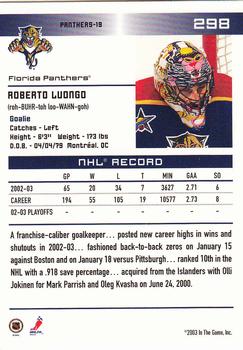 2003-04 In The Game Action #298 Roberto Luongo Back