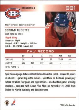 2003-04 In The Game Action #331 Donald Audette Back