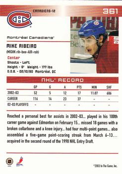 2003-04 In The Game Action #361 Mike Ribeiro Back