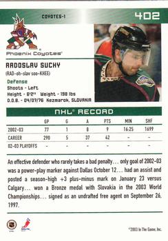2003-04 In The Game Action #402 Radoslav Suchy Back