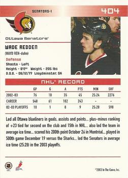 2003-04 In The Game Action #404 Wade Redden Back