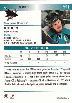 2003-04 In The Game Action #411 Mike Ricci Back