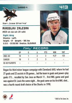 2003-04 In The Game Action #413 Miroslav Zalesak Back