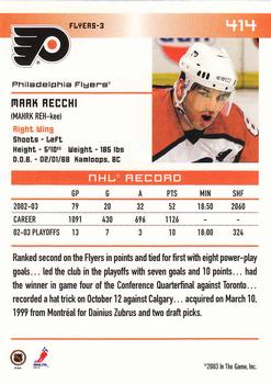 2003-04 In The Game Action #414 Mark Recchi Back