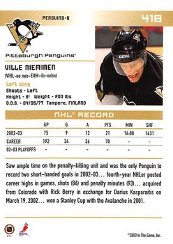 2003-04 In The Game Action #418 Ville Nieminen Back
