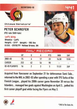 2003-04 In The Game Action #441 Peter Schaefer Back