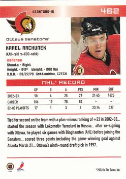 2003-04 In The Game Action #462 Karel Rachunek Back