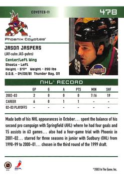 2003-04 In The Game Action #478 Jason Jaspers Back