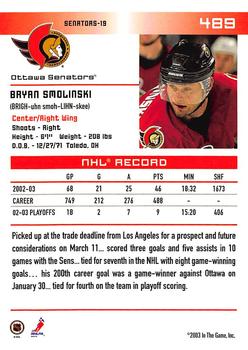 2003-04 In The Game Action #489 Bryan Smolinski Back