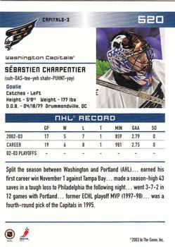2003-04 In The Game Action #520 Sebastien Charpentier Back