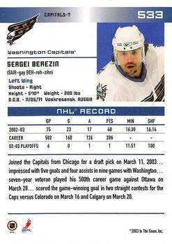 2003-04 In The Game Action #533 Sergei Berezin Back
