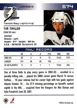 2003-04 In The Game Action #574 Tim Taylor Back