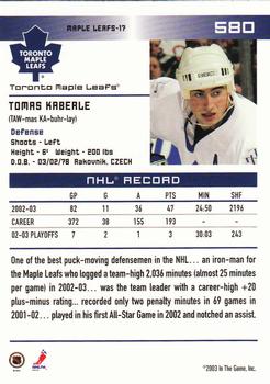 2003-04 In The Game Action #580 Tomas Kaberle Back