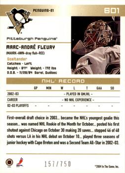 2003-04 In The Game Action #601 Marc-Andre Fleury Back