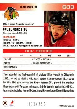 2003-04 In The Game Action #608 Pavel Vorobiev Back