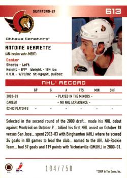 2003-04 In The Game Action #613 Antoine Vermette Back