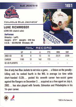 2003-04 In The Game Action #161 Luke Richardson Back