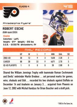 2003-04 In The Game Action #416 Robert Esche Back