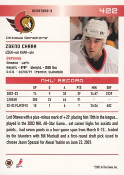 2003-04 In The Game Action #422 Zdeno Chara Back