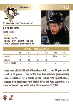 2003-04 In The Game Action #448 Kris Beech Back