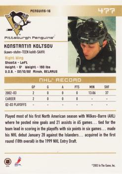 2003-04 In The Game Action #477 Konstantin Koltsov Back