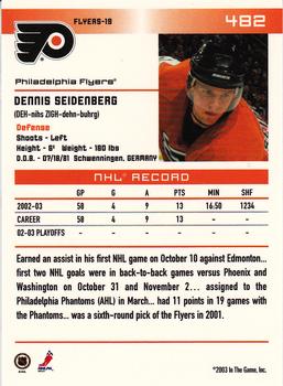 2003-04 In The Game Action #482 Dennis Seidenberg Back