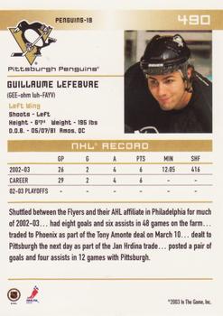 2003-04 In The Game Action #490 Guillaume Lefebvre Back