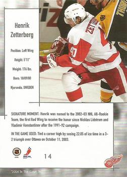 2003-04 In The Game Used Signature Series #14 Henrik Zetterberg Back