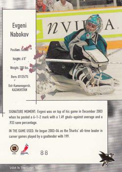2003-04 In The Game Used Signature Series #88 Evgeni Nabokov Back