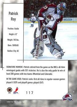 2003-04 In The Game Used Signature Series #117 Patrick Roy Back