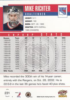 2003-04 Pacific #231 Mike Richter Back