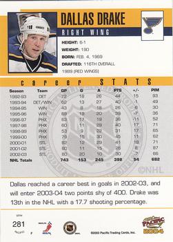 2003-04 Pacific #281 Dallas Drake Back