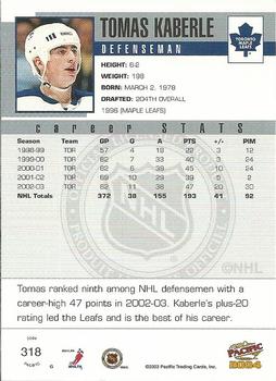 2003-04 Pacific #318 Tomas Kaberle Back