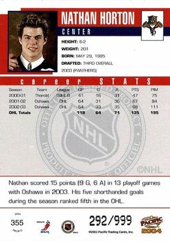 2003-04 Pacific #355 Nathan Horton Back