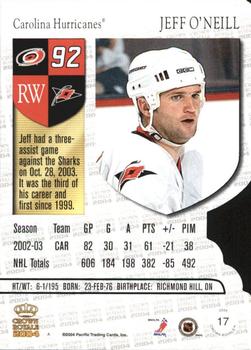 2003-04 Pacific Crown Royale #17 Jeff O'Neill Back