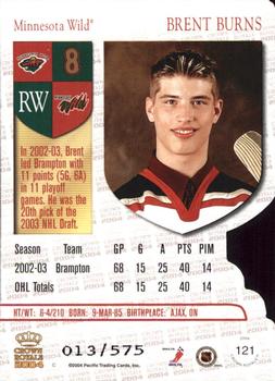 2003-04 Pacific Crown Royale #121 Brent Burns Back