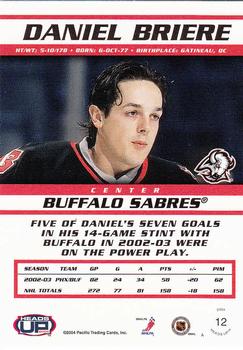 2003-04 Pacific Heads Up #12 Daniel Briere Back