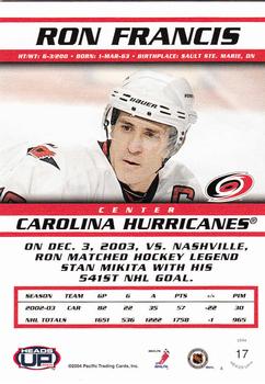 2003-04 Pacific Heads Up #17 Ron Francis Back