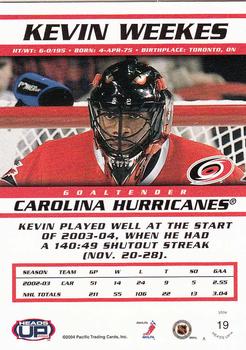 2003-04 Pacific Heads Up #19 Kevin Weekes Back