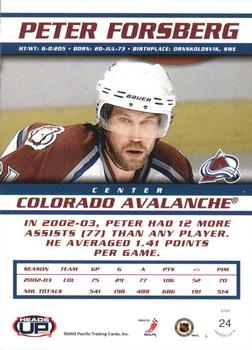 2003-04 Pacific Heads Up #24 Peter Forsberg Back