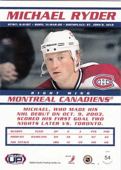 2003-04 Pacific Heads Up #54 Michael Ryder Back