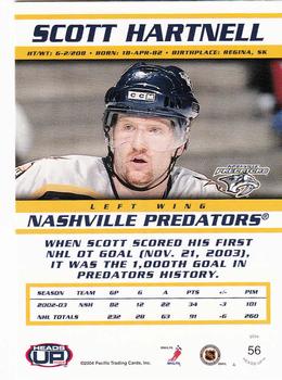 2003-04 Pacific Heads Up #56 Scott Hartnell Back