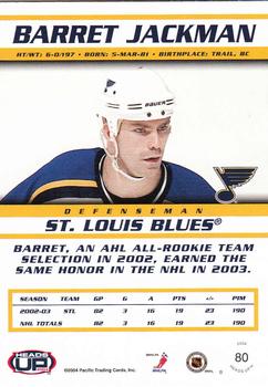 2003-04 Pacific Heads Up #80 Barret Jackman Back