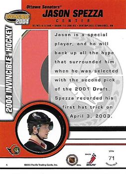 2003-04 Pacific Invincible #71 Jason Spezza Back