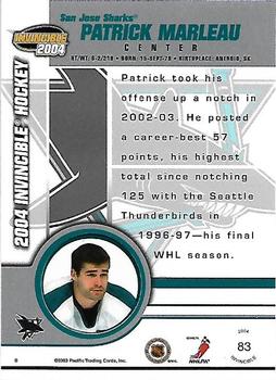 2003-04 Pacific Invincible #83 Patrick Marleau Back