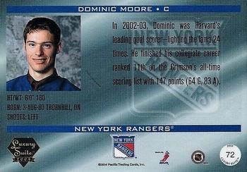 2003-04 Pacific Luxury Suite #72 Dominic Moore Back