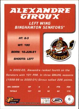 2003-04 Pacific Prospects AHL #6 Alexandre Giroux Back